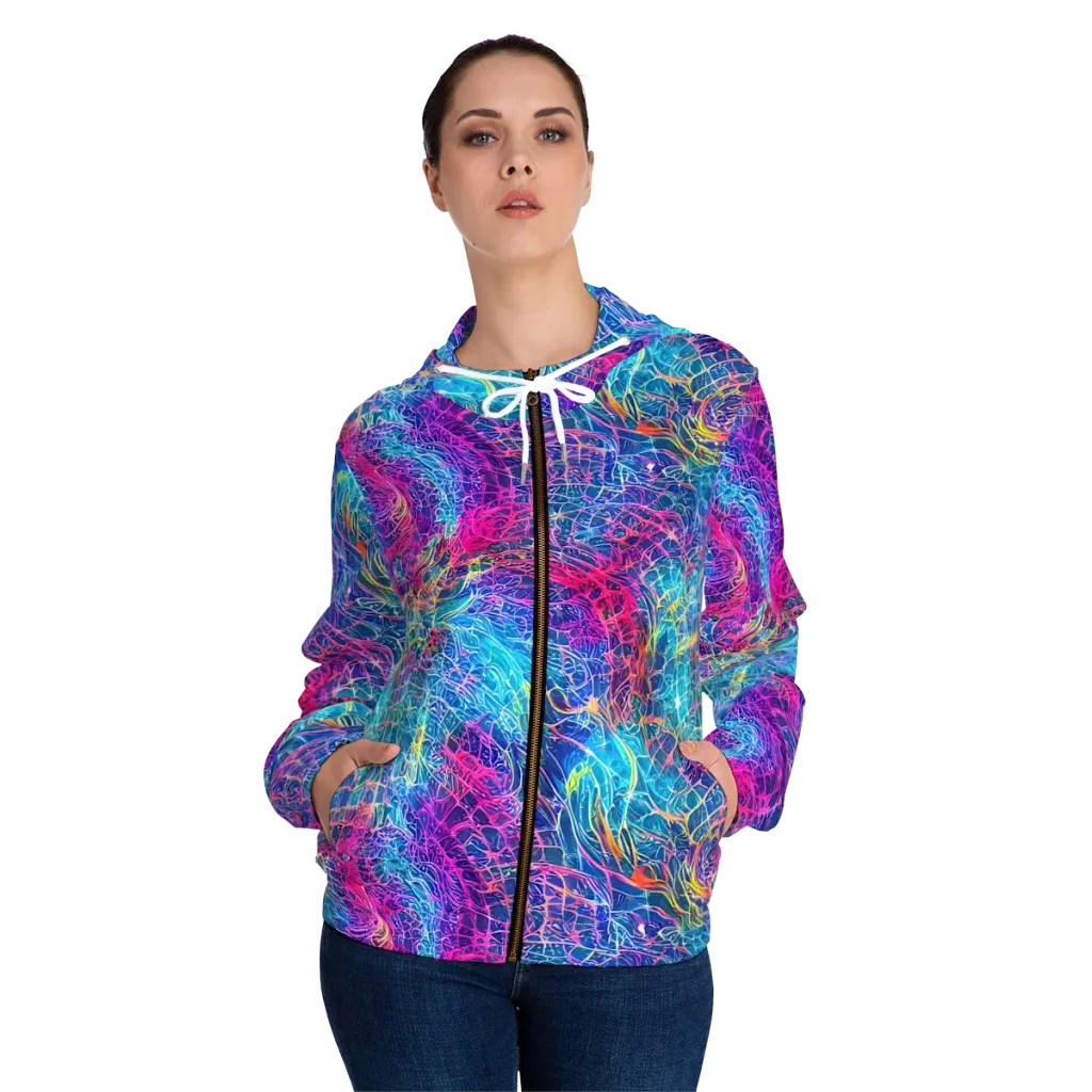 Hypercolor Rapture on Women's Full-Zip Hoodie — Front On Person
