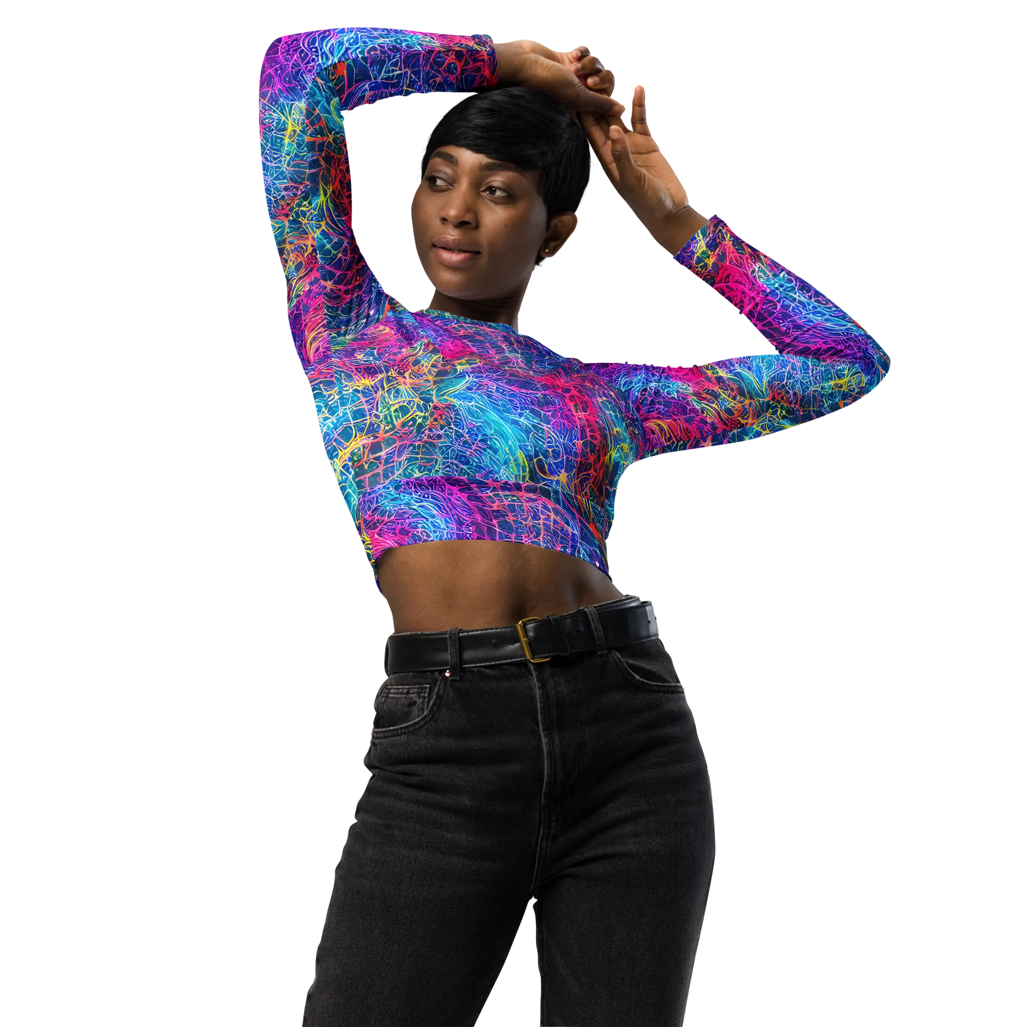 Hypercolor Rapture on Long Sleeve Crop Top — Front