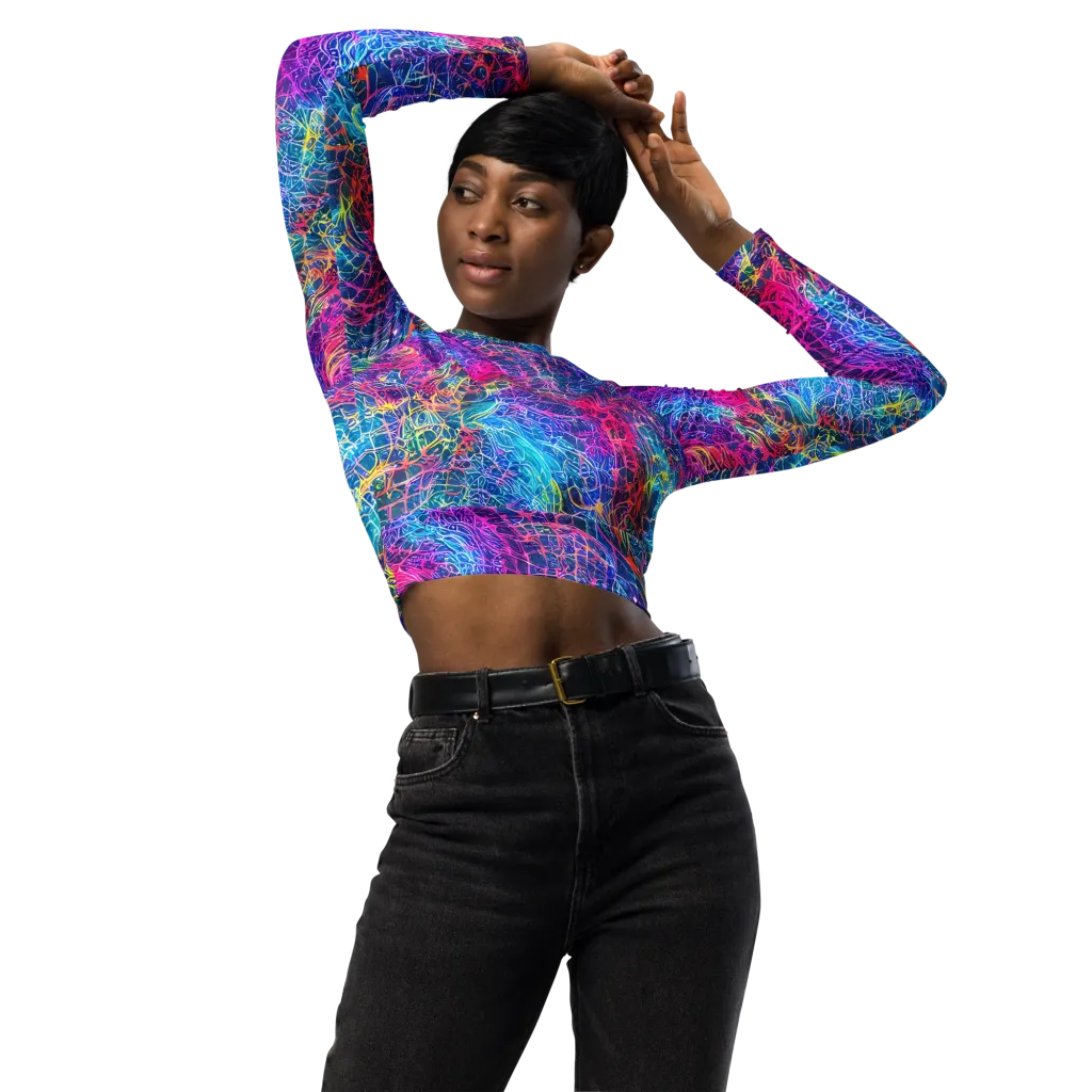 Hypercolor Rapture on Long Sleeve Crop Top — Front