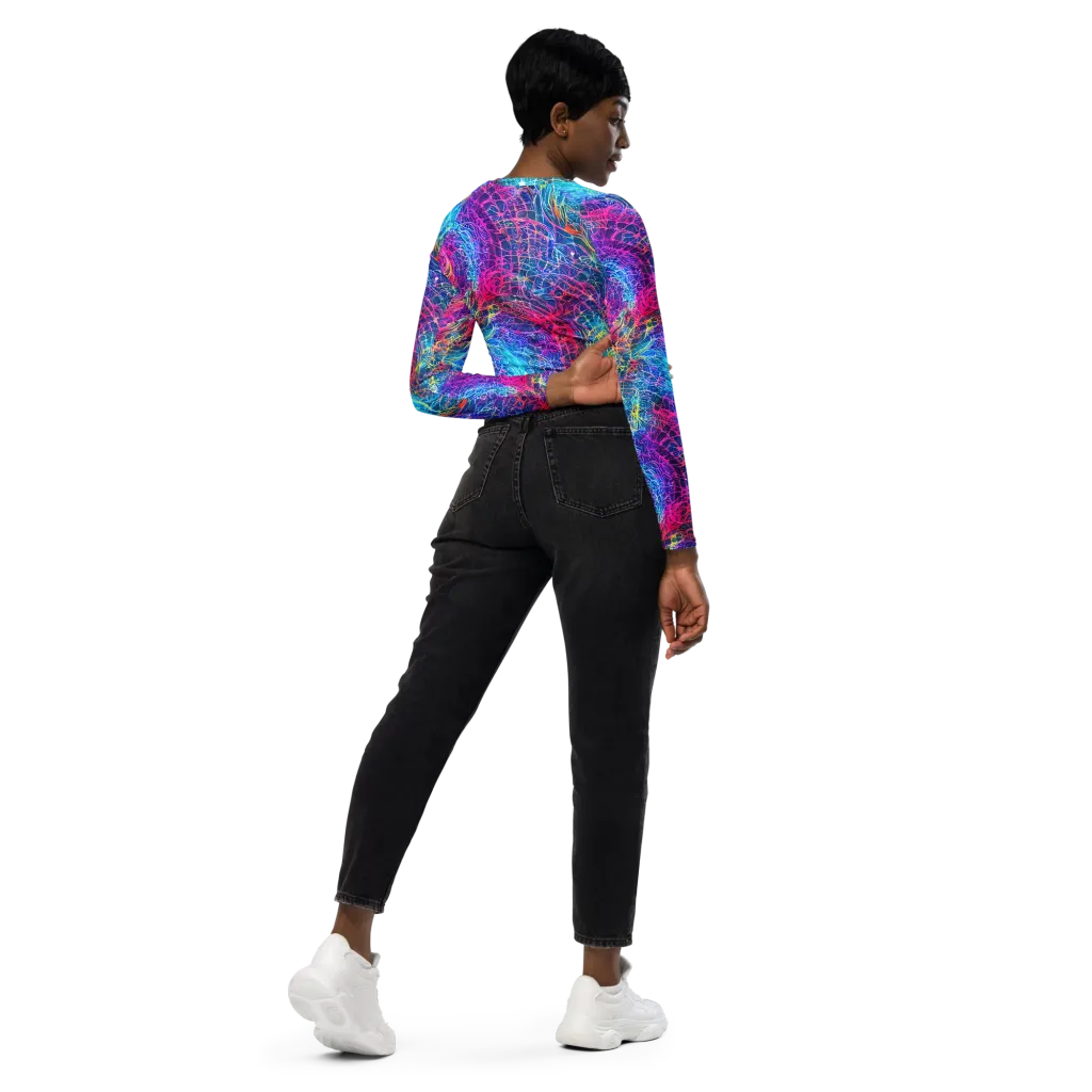 Hypercolor Rapture on Long Sleeve Crop Top — Right Back