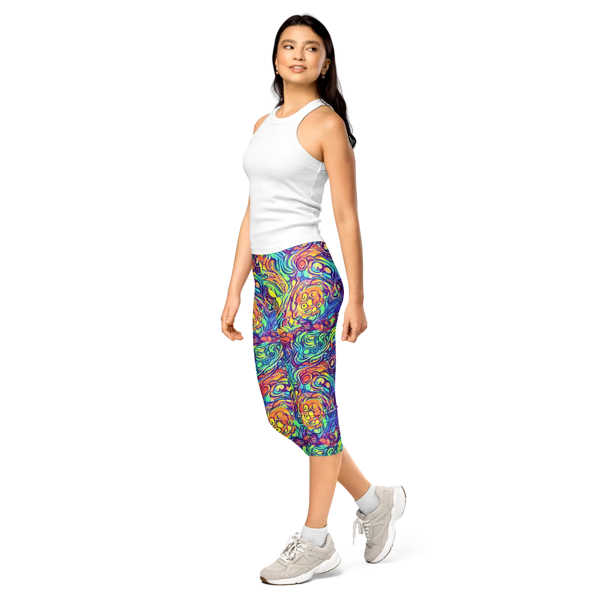 Citrus Voltage on Capri Leggings — Left Front