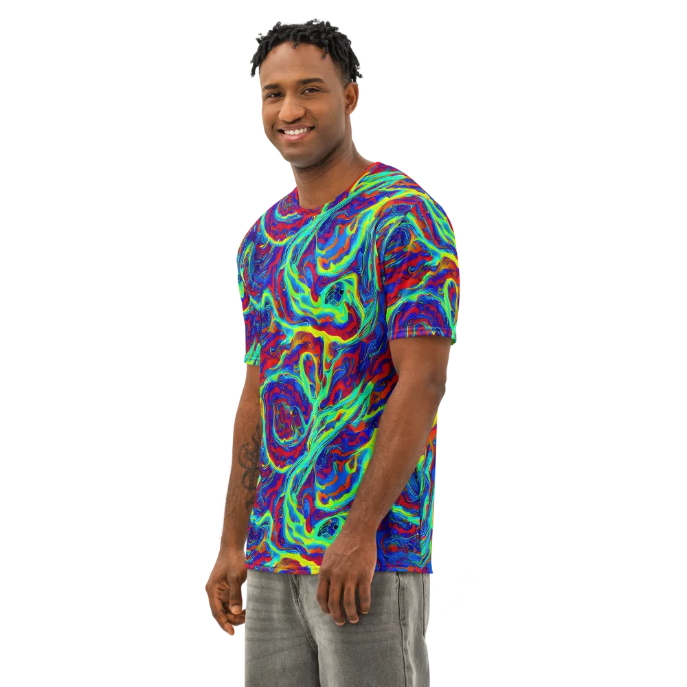 Voltage Marbling on Men's Cotton Crew Neck T-Shirt — Left Front