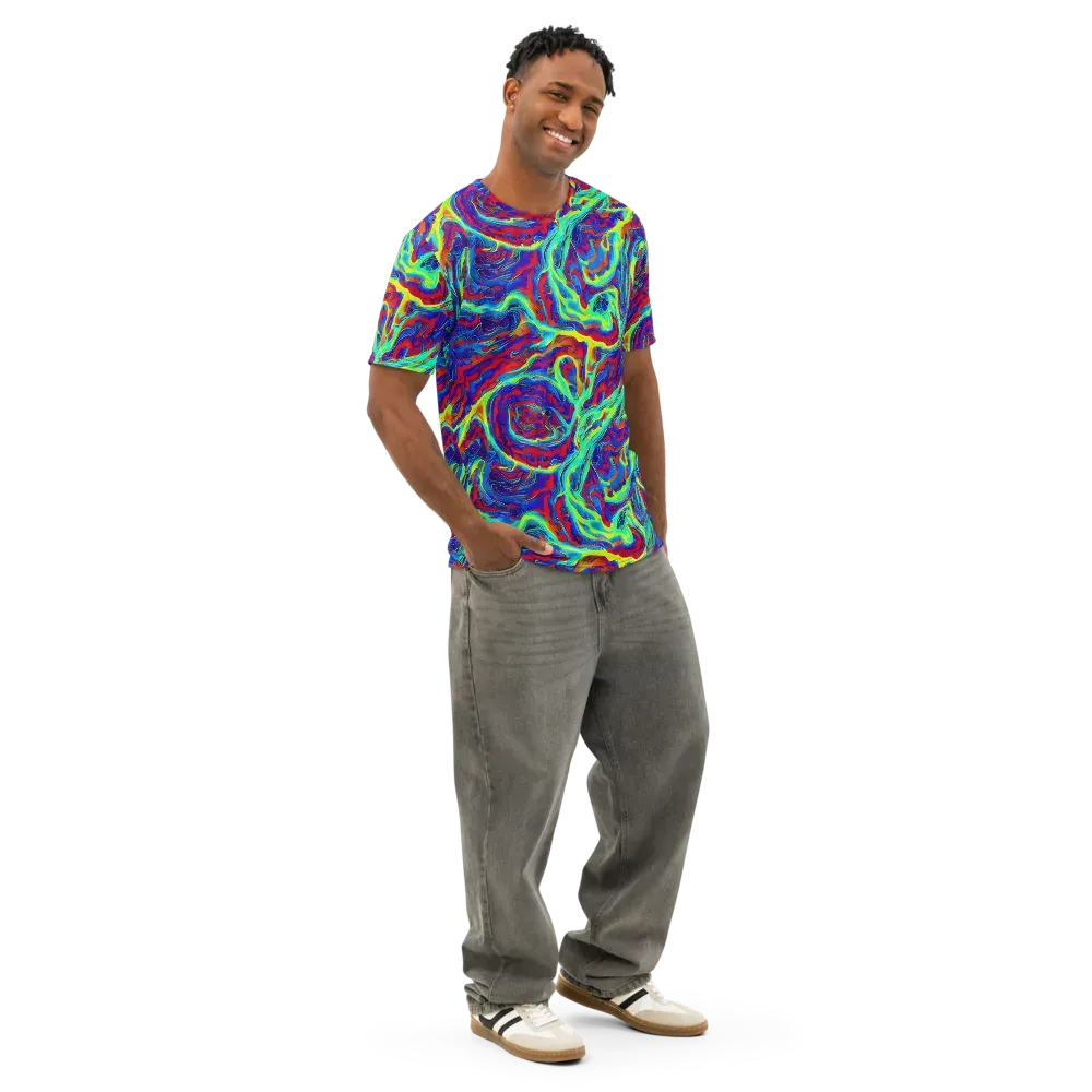 Voltage Marbling on Men's Cotton Crew Neck T-Shirt — Right Front