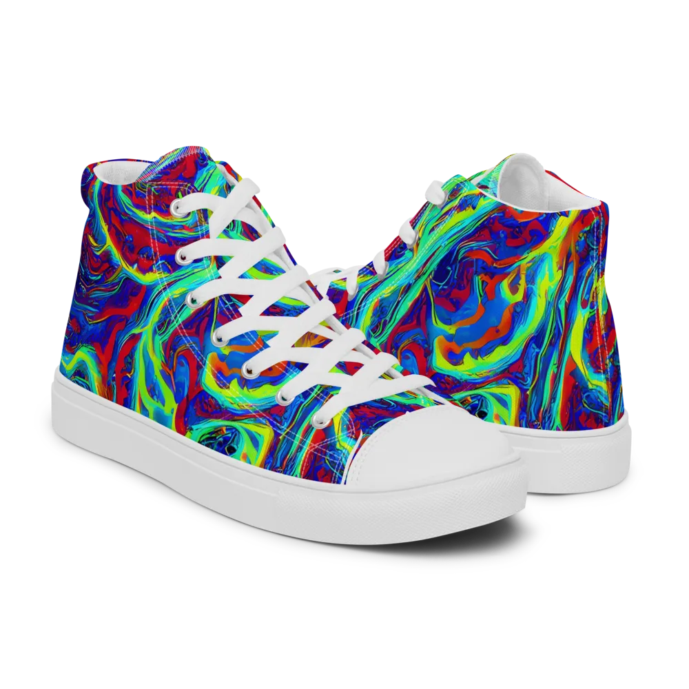 Voltage Marbling on Men's High Top Canvas Shoes — Right