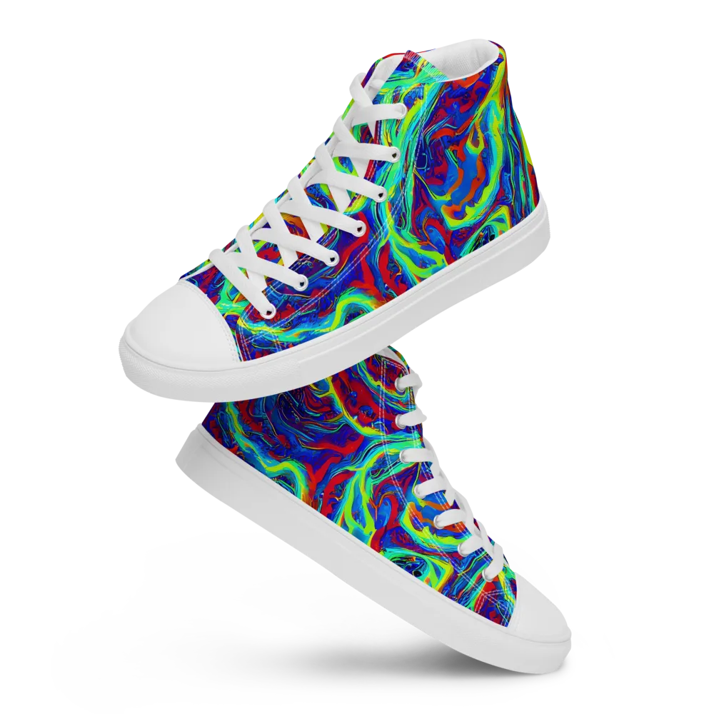 Voltage Marbling on Men's High Top Canvas Shoes — Front