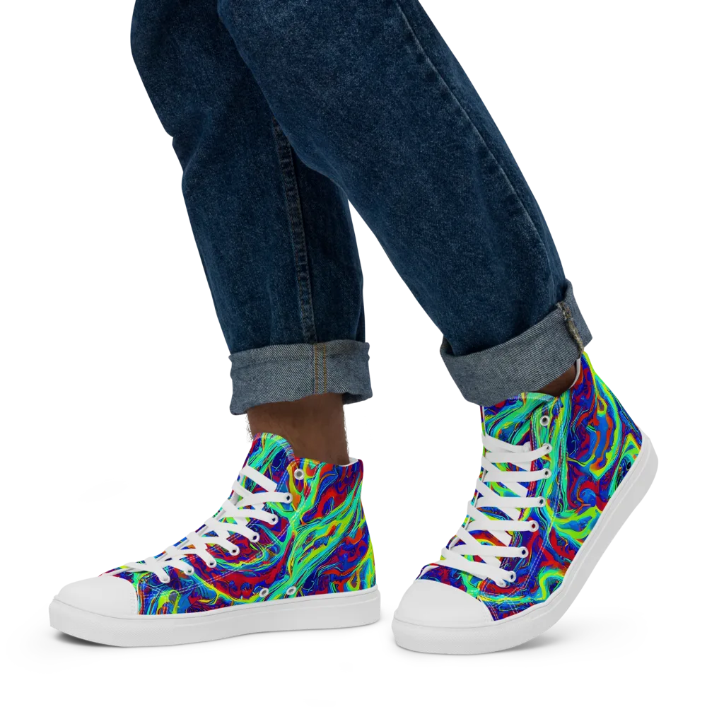 Voltage Marbling on Men's High Top Canvas Shoes — Left