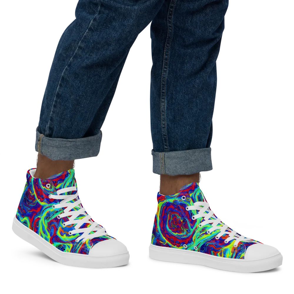 Voltage Marbling on Men's High Top Canvas Shoes — Right