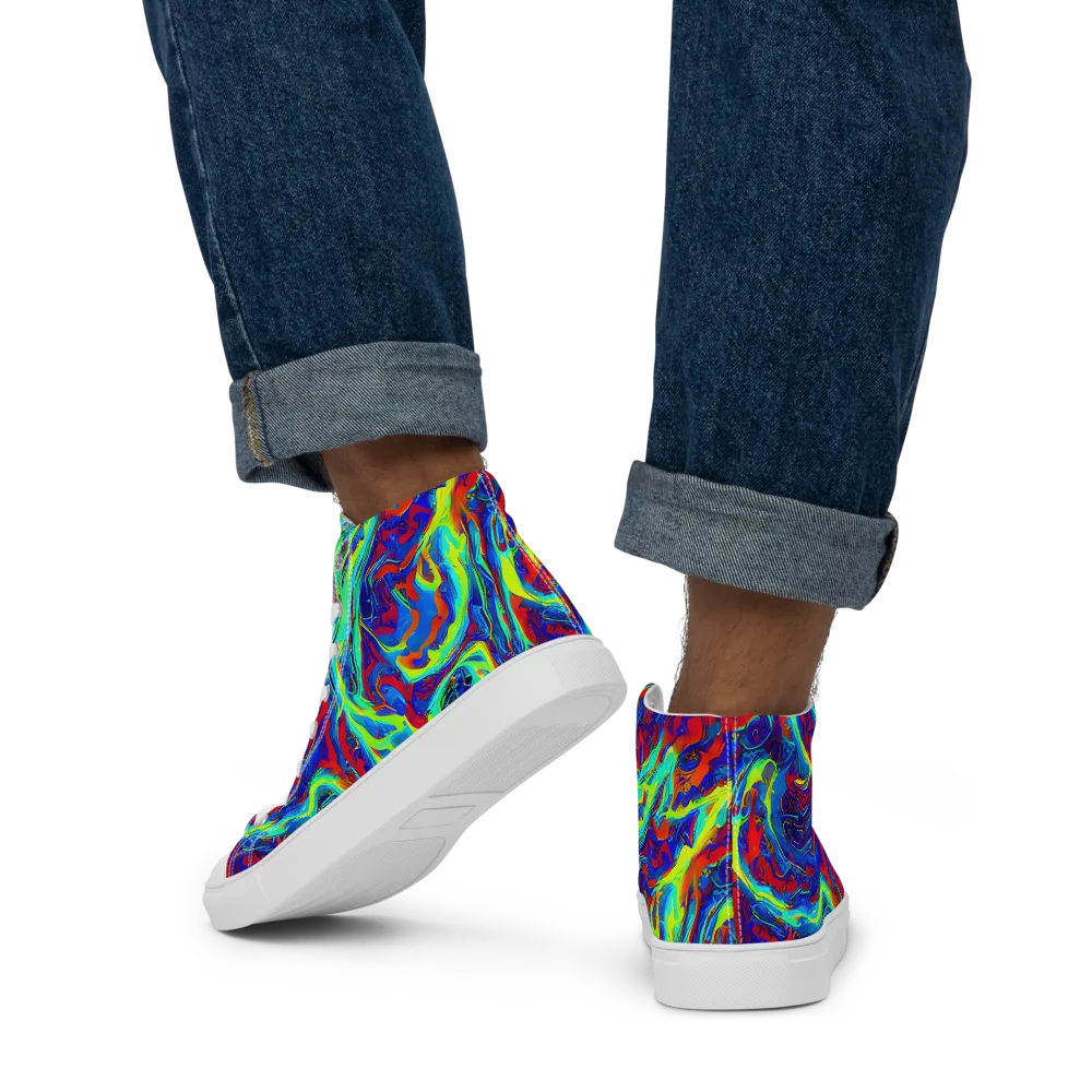 Voltage Marbling on Men's High Top Canvas Shoes — Back