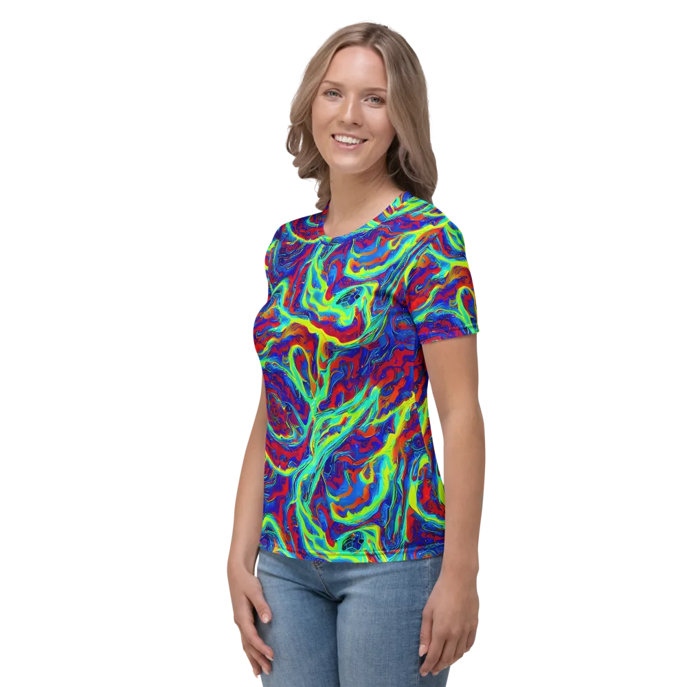Voltage Marbling on Women's Crew Neck T-Shirt — Left