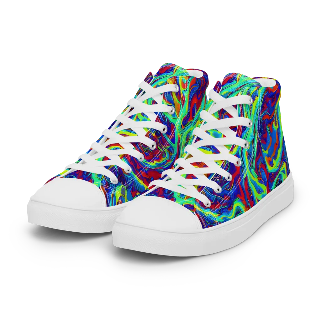 Voltage Marbling on Women's High Top Canvas Shoes — Left Front