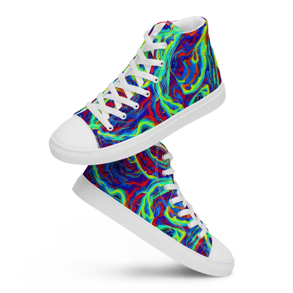Voltage Marbling on Women's High Top Canvas Shoes — Front