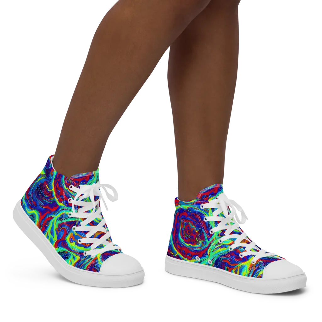 Voltage Marbling on Women's High Top Canvas Shoes — Right