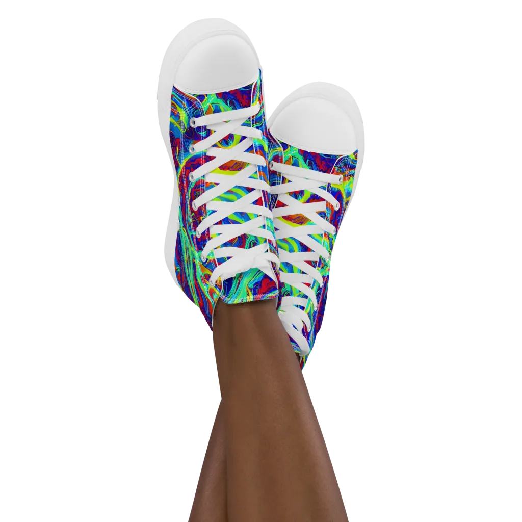 Voltage Marbling on Women's High Top Canvas Shoes — Front
