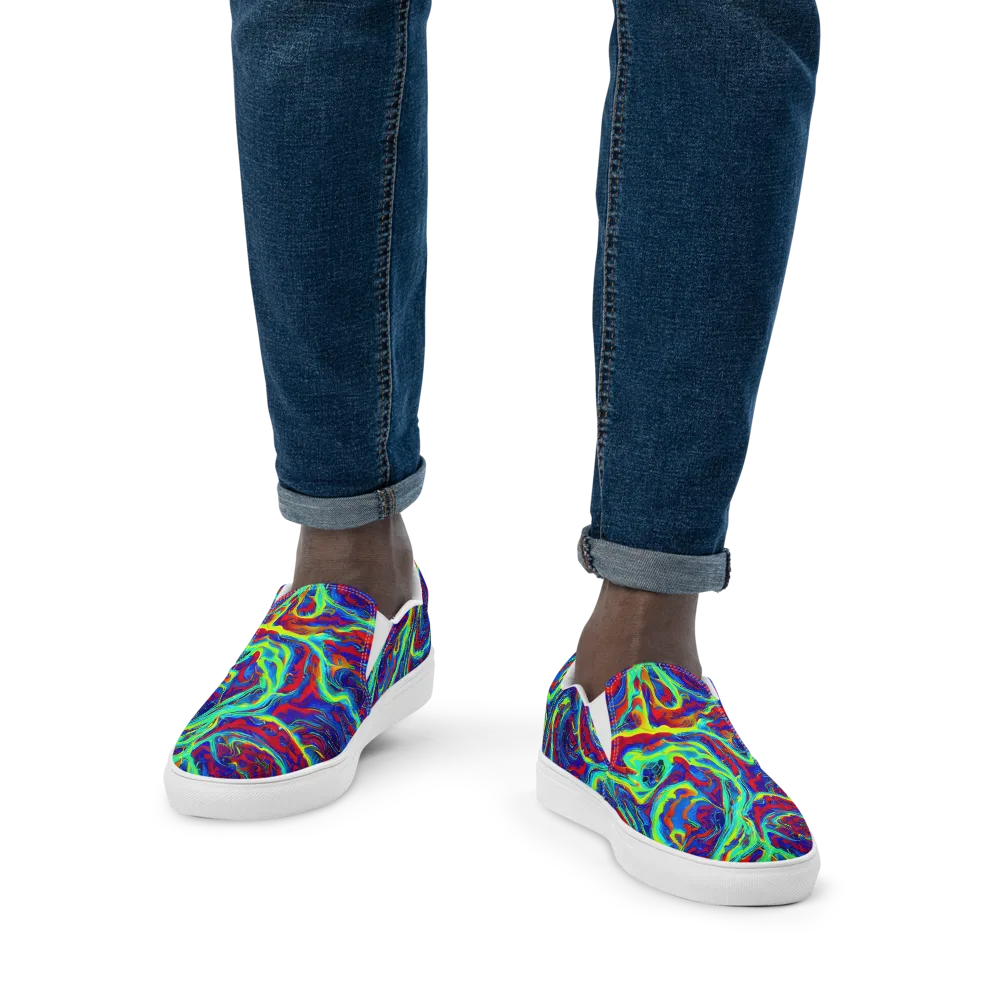 Voltage Marbling on Men's Slip-On Canvas Shoes — Front