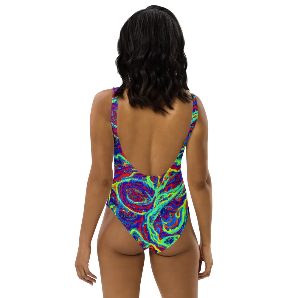 Voltage Marbling on One-Piece Swimsuit — Back