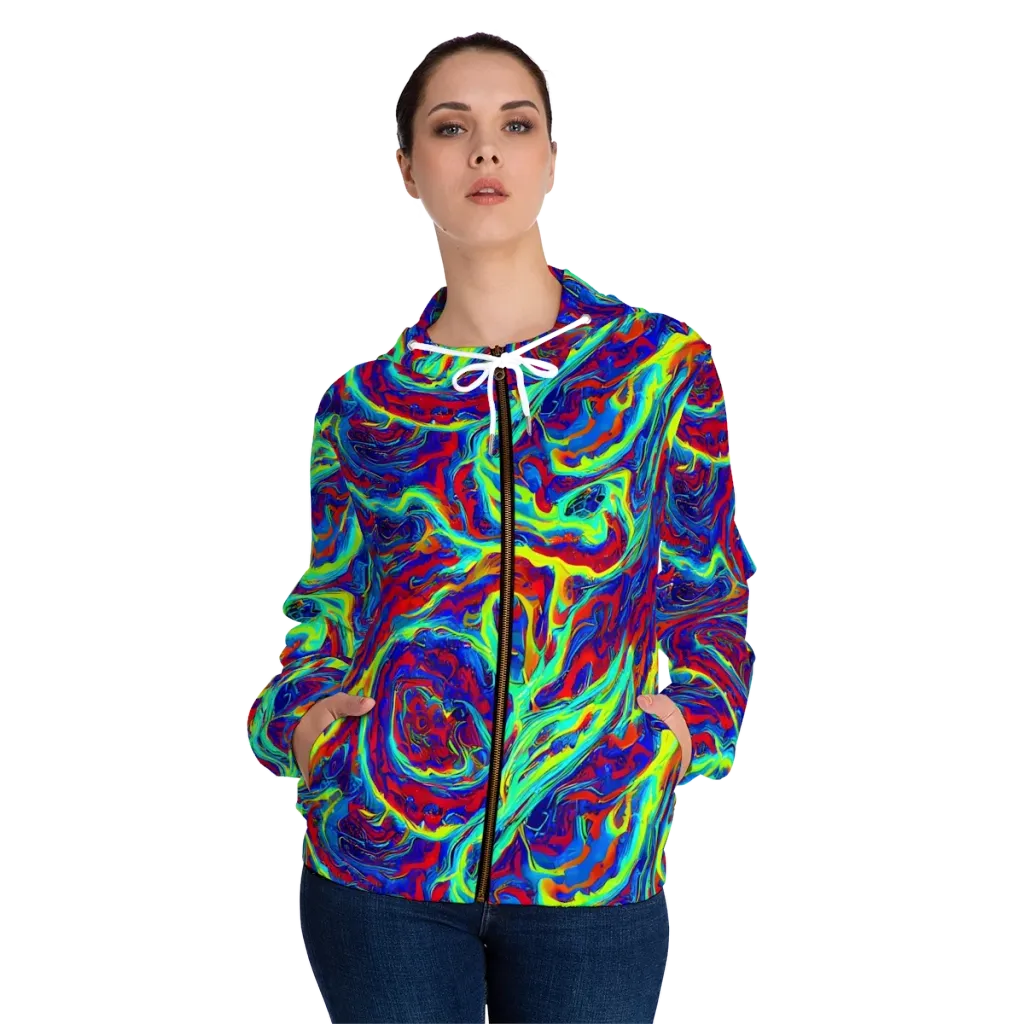 Voltage Marbling on Women's Full-Zip Hoodie — Front On Person