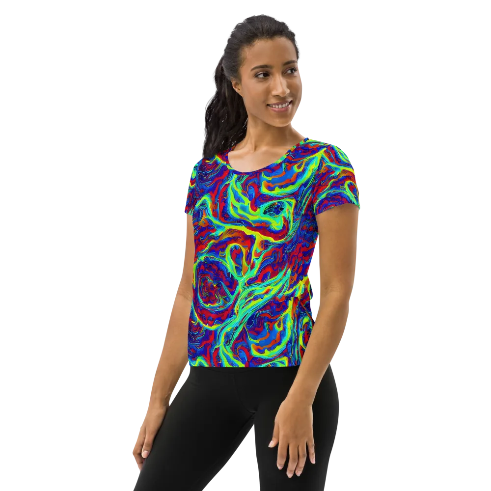 Voltage Marbling on Women's Athletic T-Shirt — Left