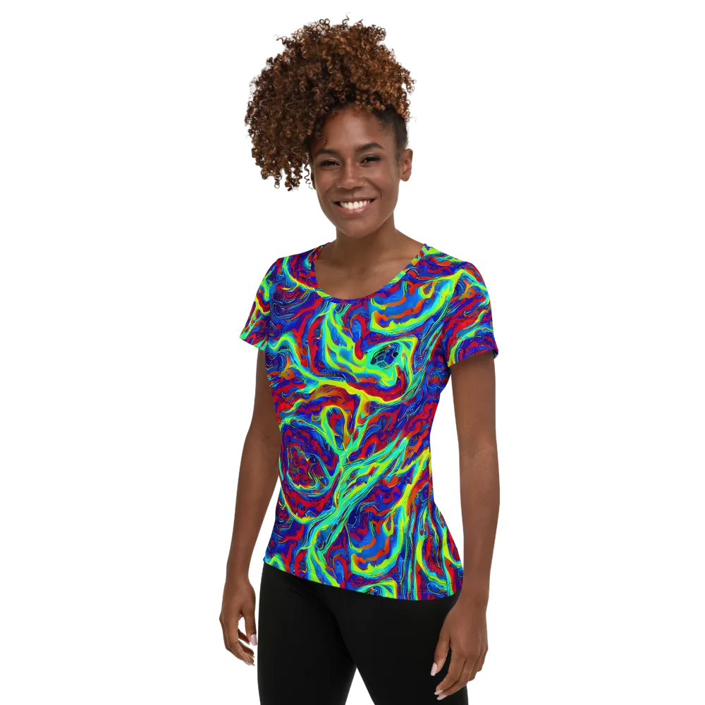 Voltage Marbling on Women's Athletic T-Shirt — Left