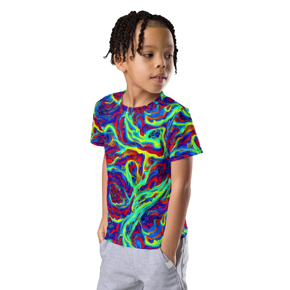 Voltage Marbling on Kids Crew Neck T-Shirt — Left Front