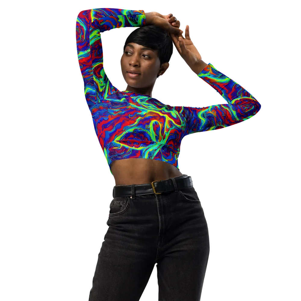 Voltage Marbling on Long Sleeve Crop Top — Front