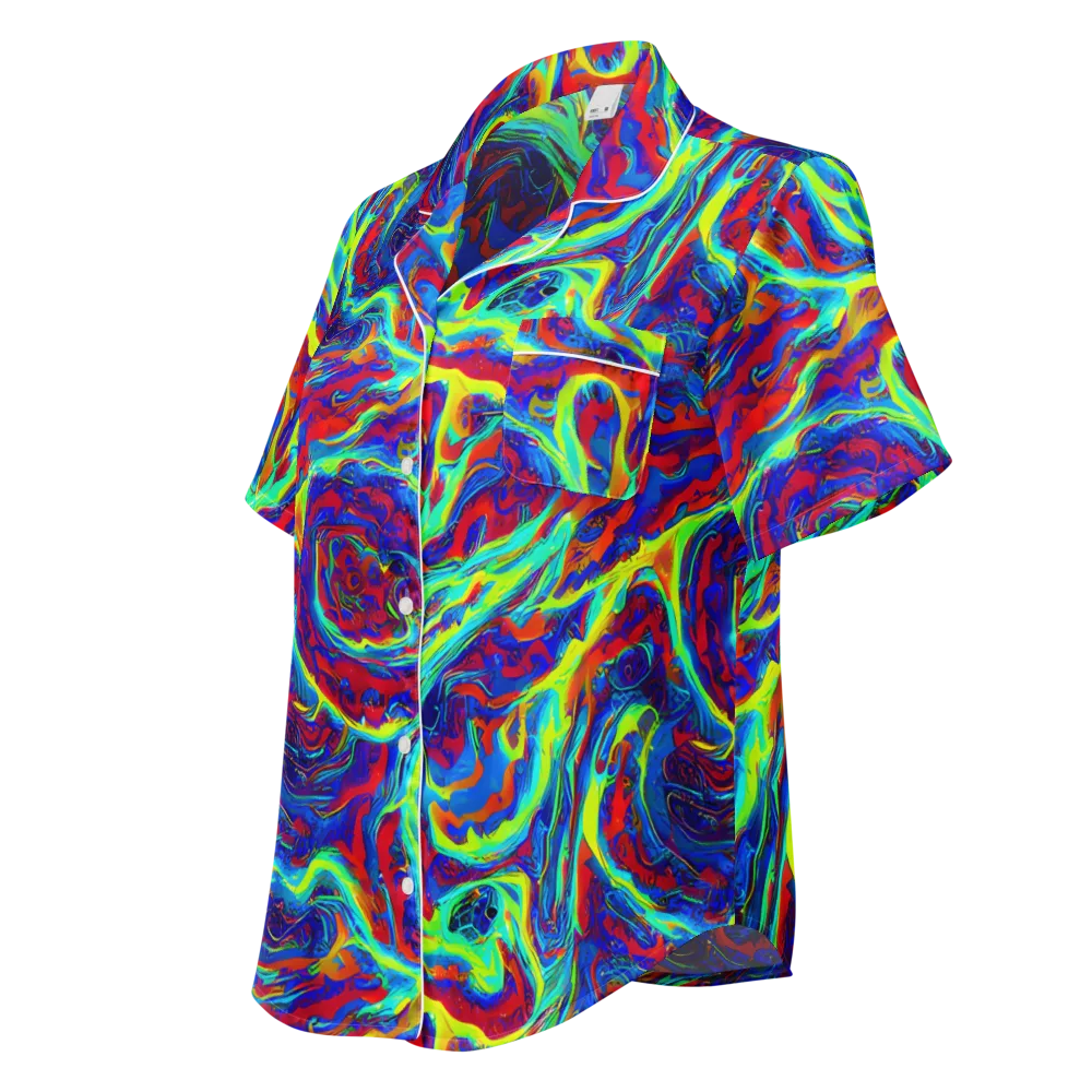 Voltage Marbling on Women's Short Sleeve Pajama Top — Left Front