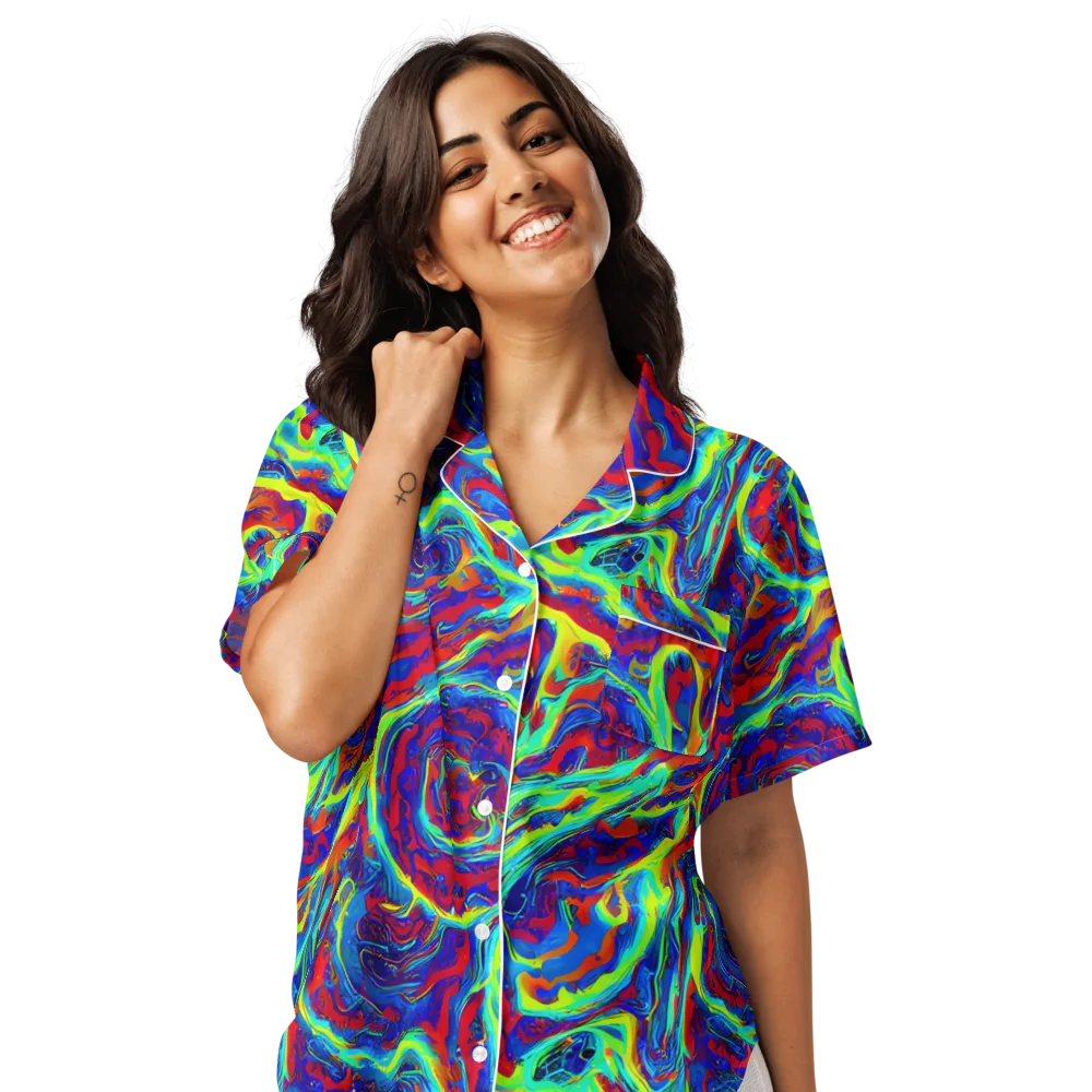Voltage Marbling on Women's Short Sleeve Pajama Top — Front