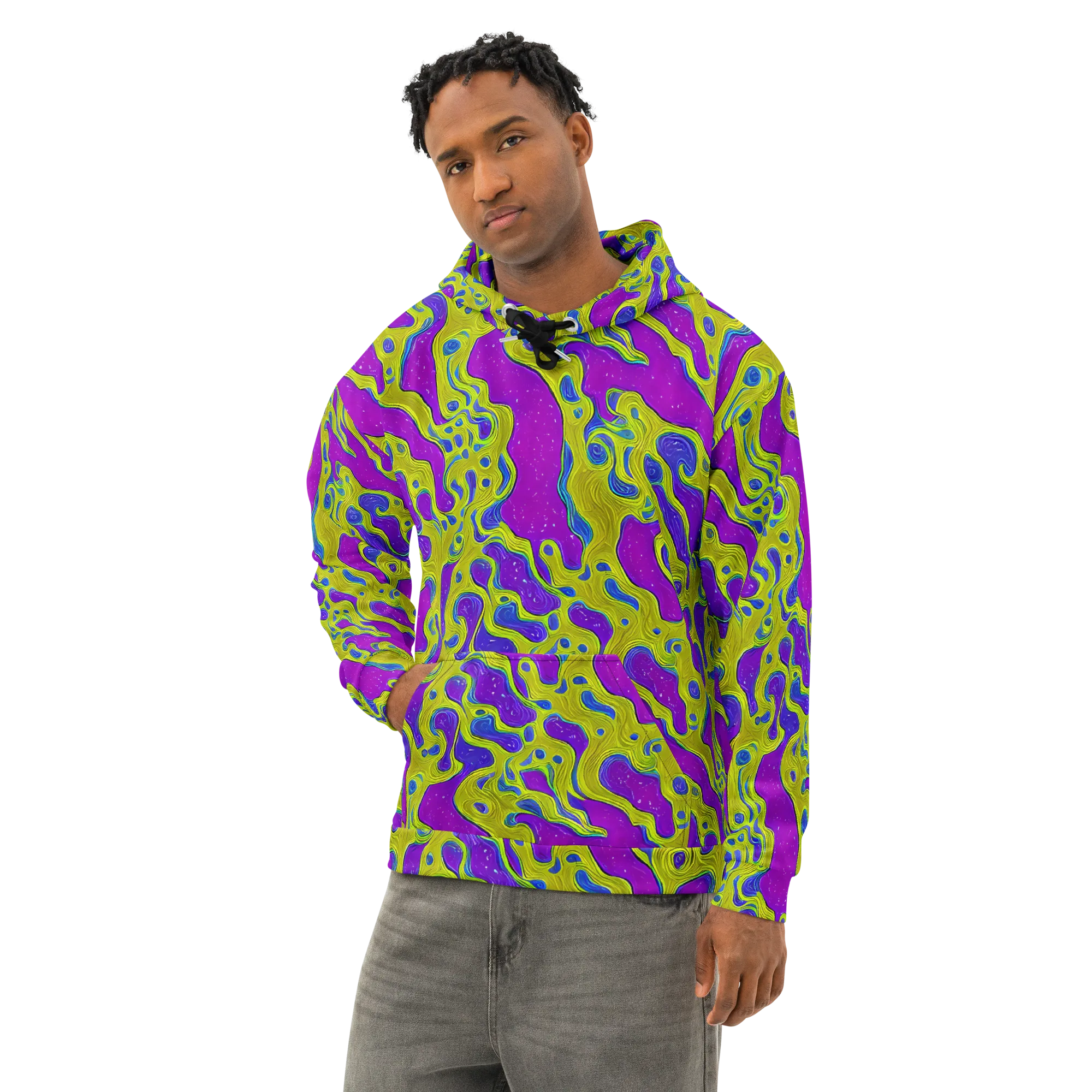 Electric Mire on Cotton Hoodie — Left Front