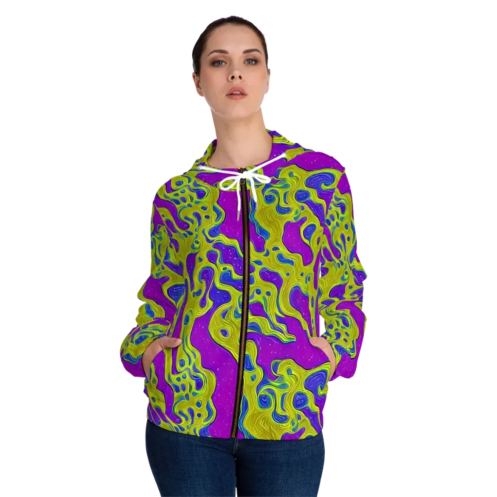 Electric Mire on Women's Full-Zip Hoodie — Front On Person