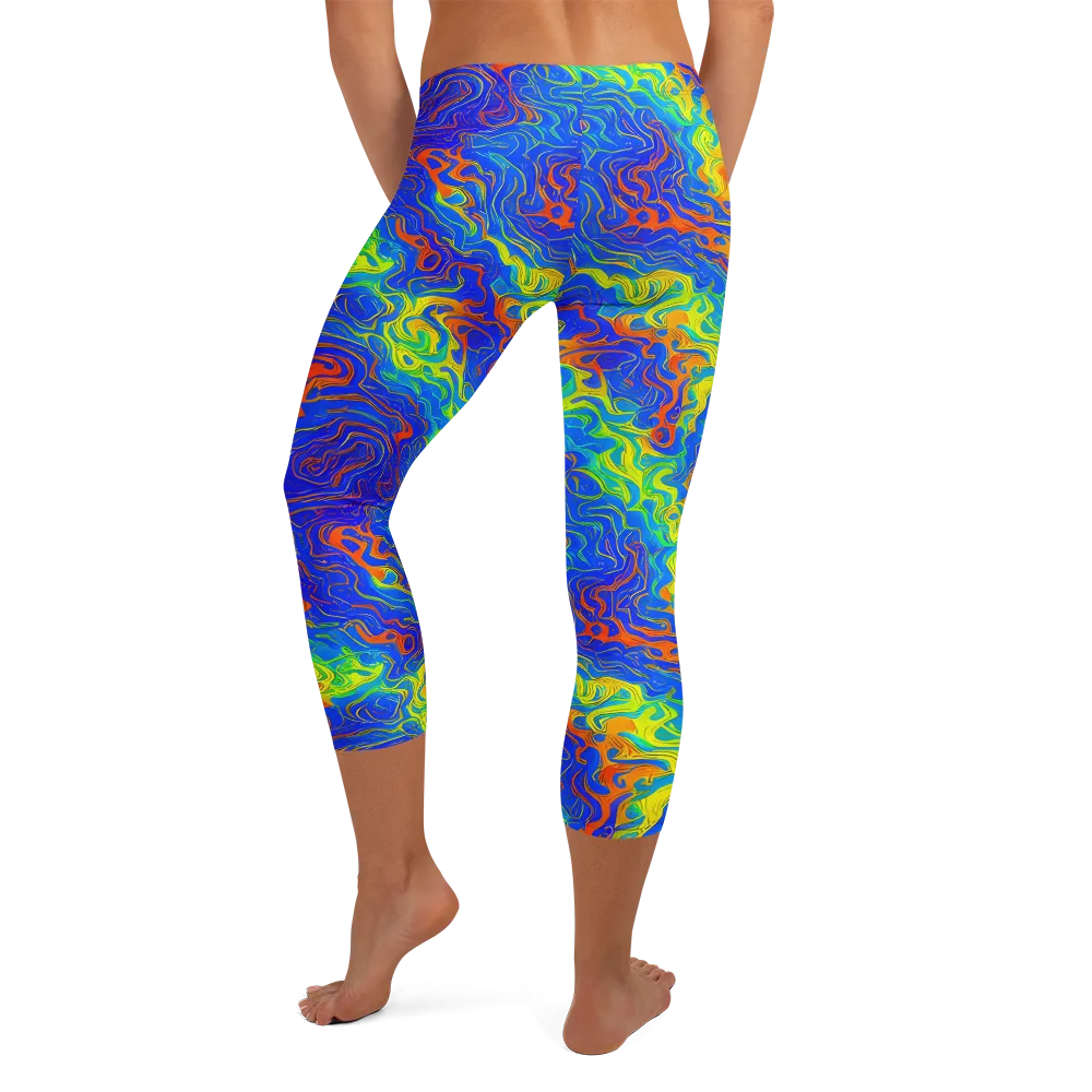 Blue Heatwave on Capri Leggings — Back
