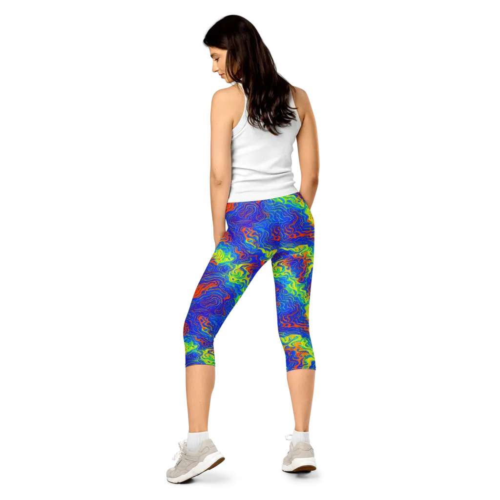 Blue Heatwave on Capri Leggings — Back