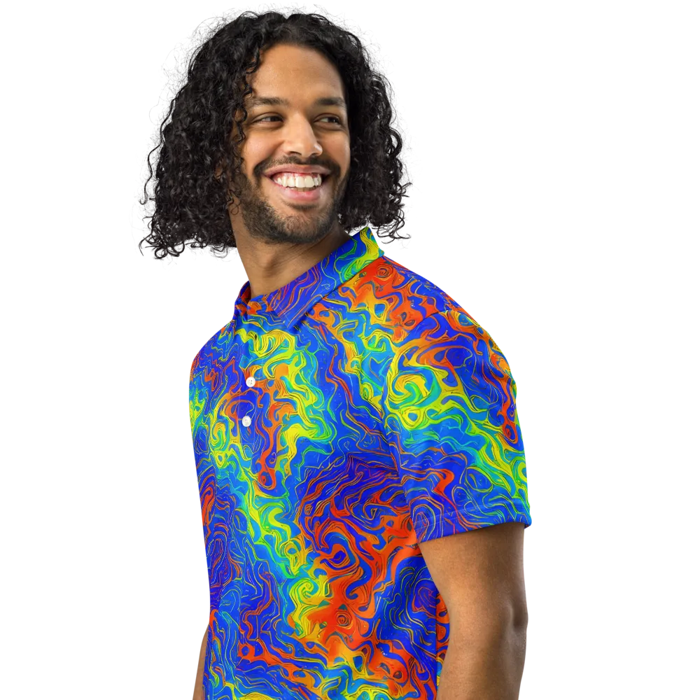 Blue Heatwave on Men's Slim Fit Polo Shirt — Left Front
