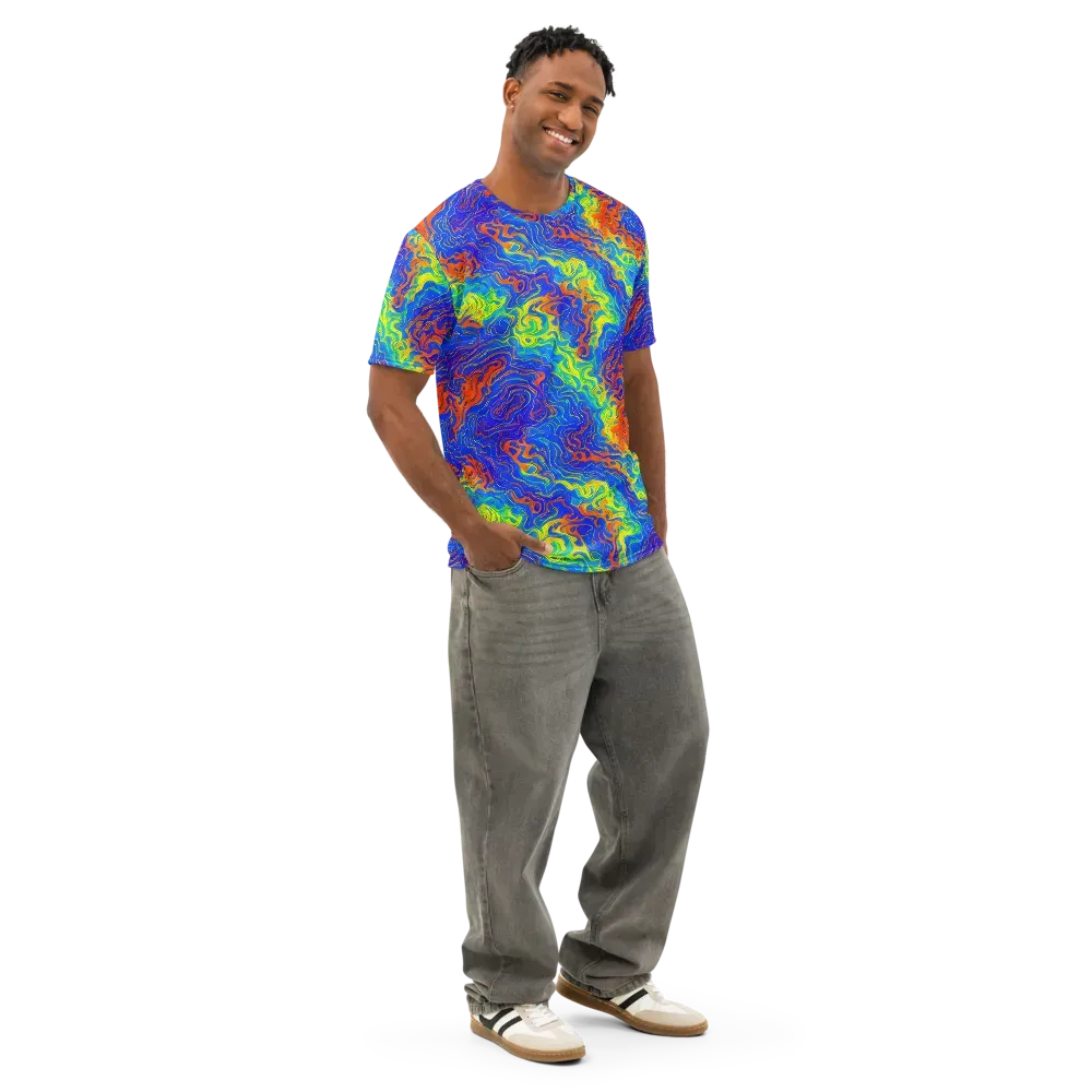 Blue Heatwave on Men's Cotton Crew Neck T-Shirt — Right Front