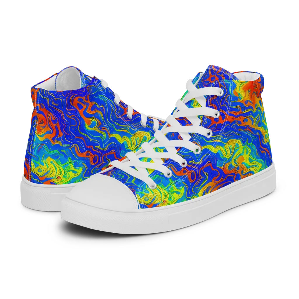 Blue Heatwave on Men's High Top Canvas Shoes — Left