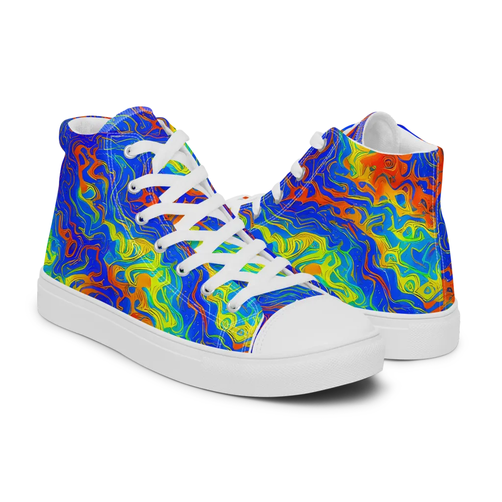 Blue Heatwave on Men's High Top Canvas Shoes — Right