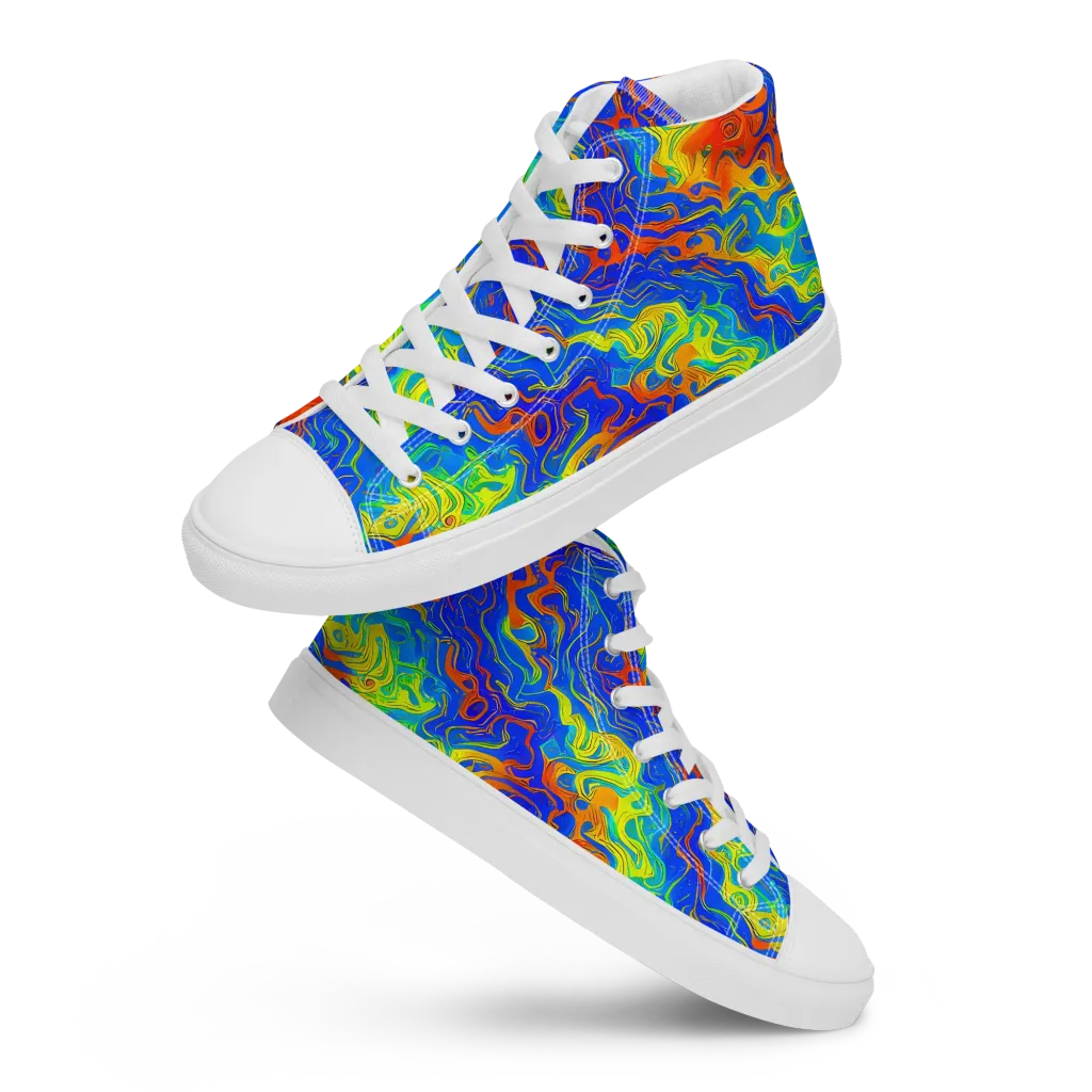 Blue Heatwave on Men's High Top Canvas Shoes — Front