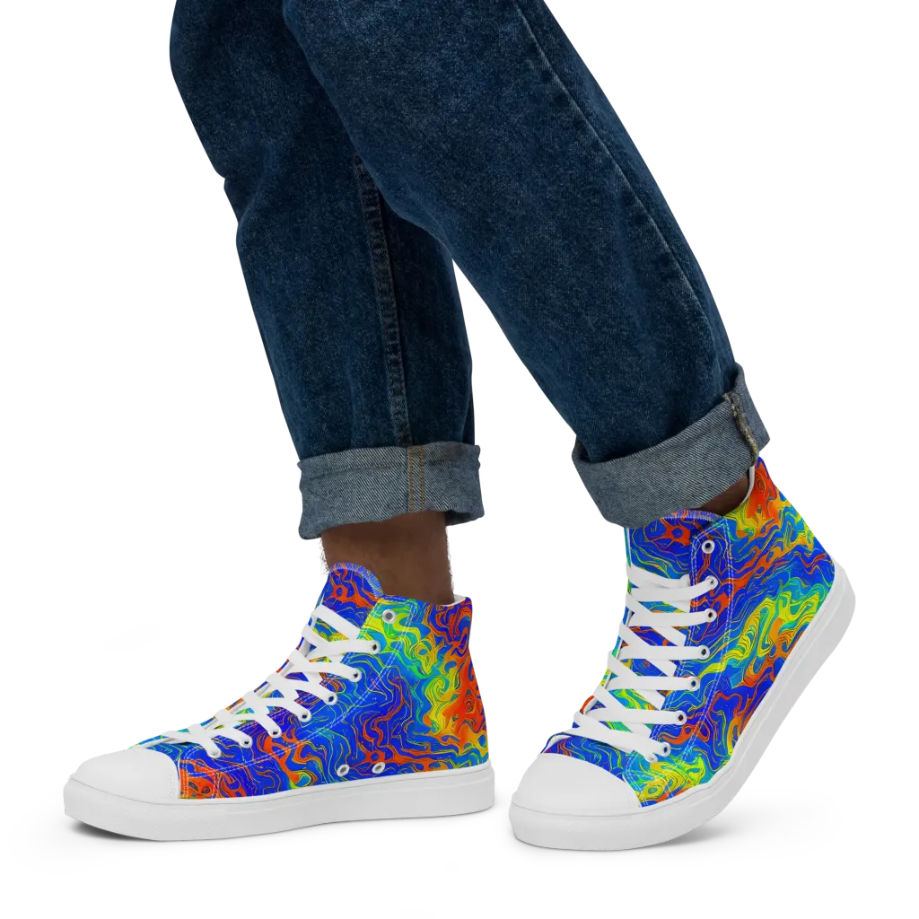 Blue Heatwave on Men's High Top Canvas Shoes — Left