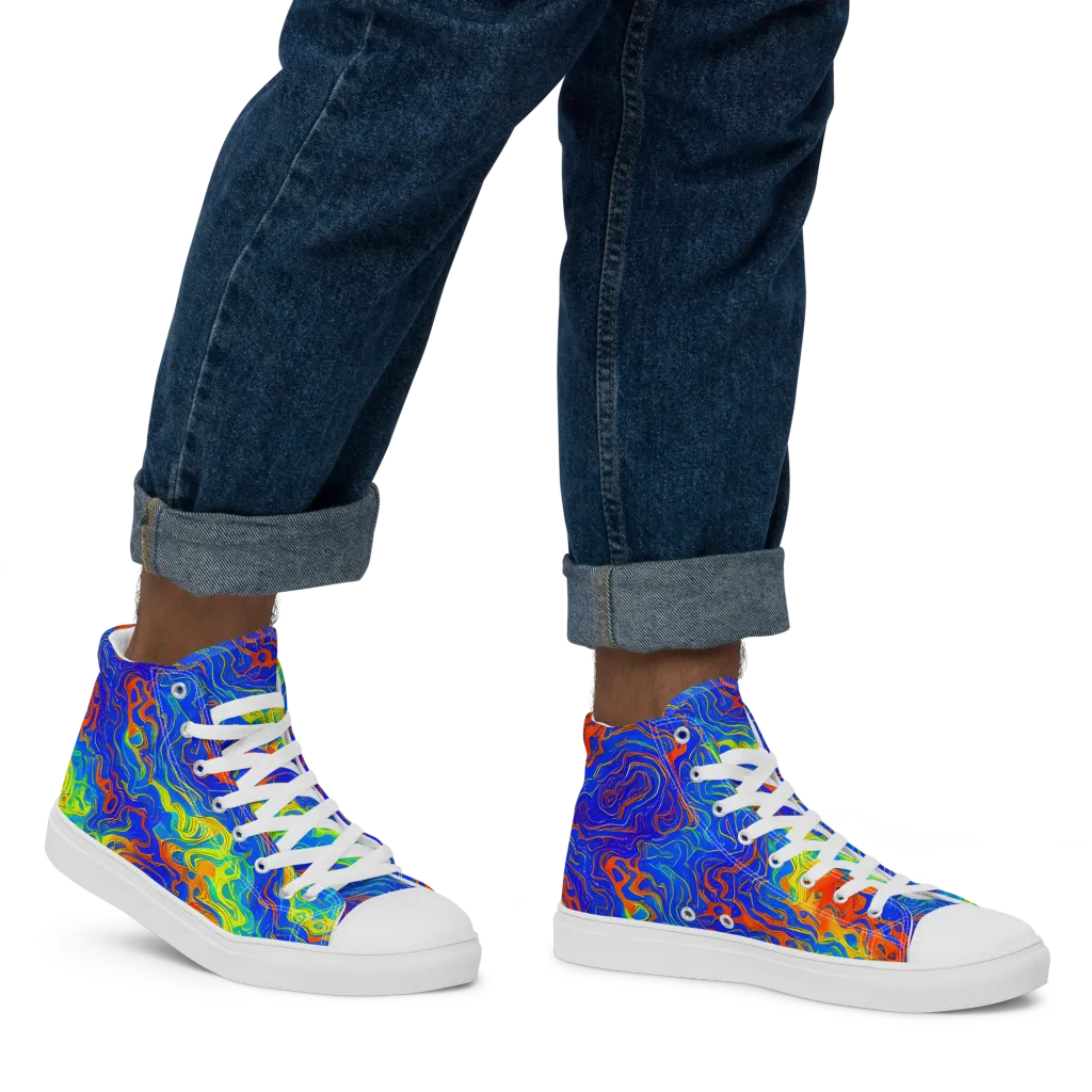 Blue Heatwave on Men's High Top Canvas Shoes — Right