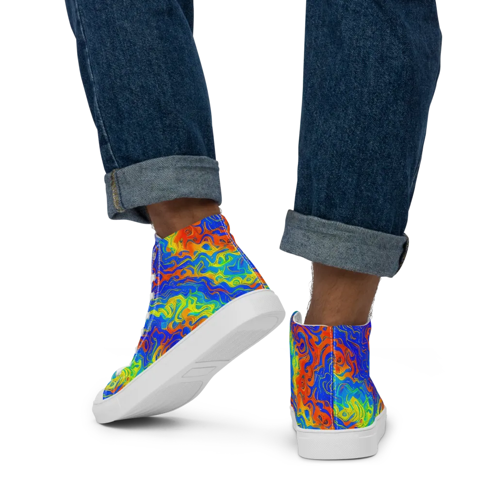 Blue Heatwave on Men's High Top Canvas Shoes — Back