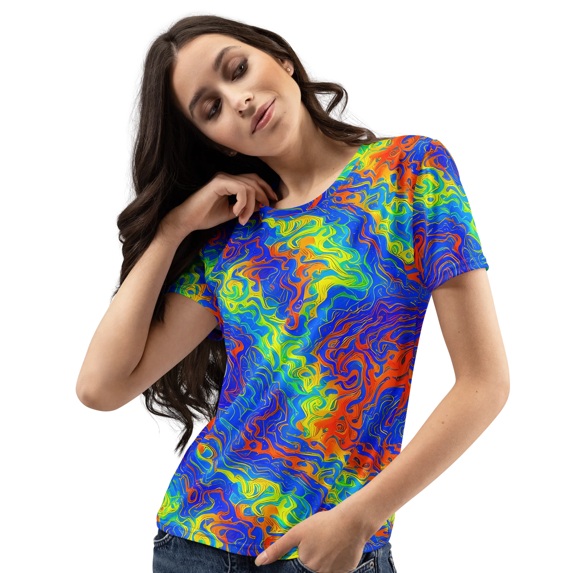 Blue Heatwave on Women's Crew Neck T-Shirt — Left Front