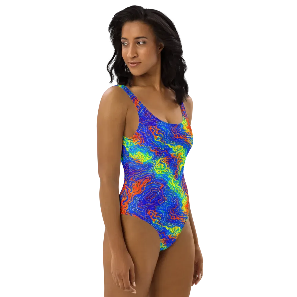 Blue Heatwave on One-Piece Swimsuit — Right