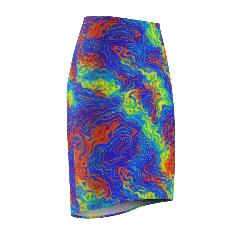 Blue Heatwave on Pencil Skirt — Front Side