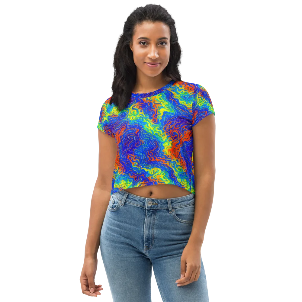 Blue Heatwave on Crop Tee — Front