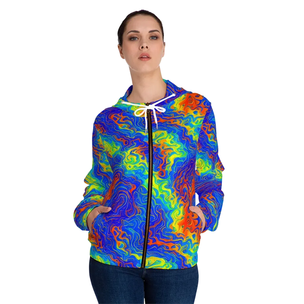 Blue Heatwave on Women's Full-Zip Hoodie — Front On Person