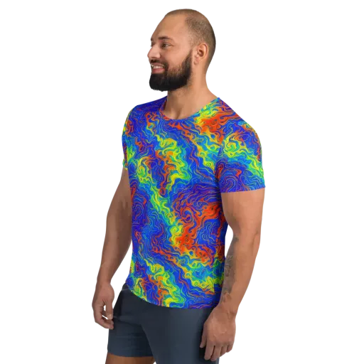 Blue Heatwave on a Men's Athletic T-Shirt