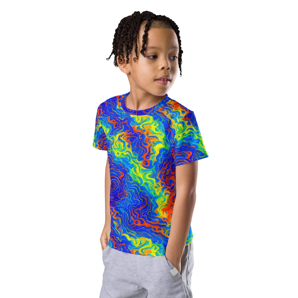 Blue Heatwave on Kids Crew Neck T-Shirt — Left Front
