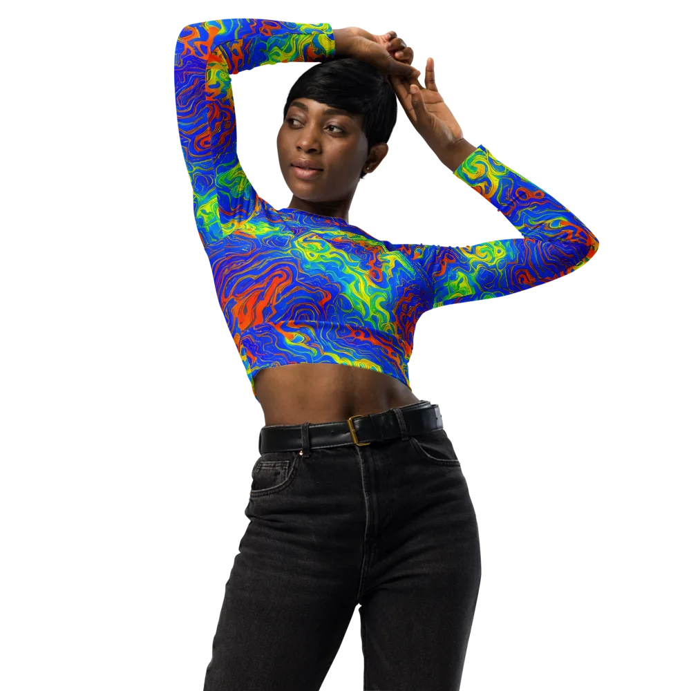 Blue Heatwave on Long Sleeve Crop Top — Front