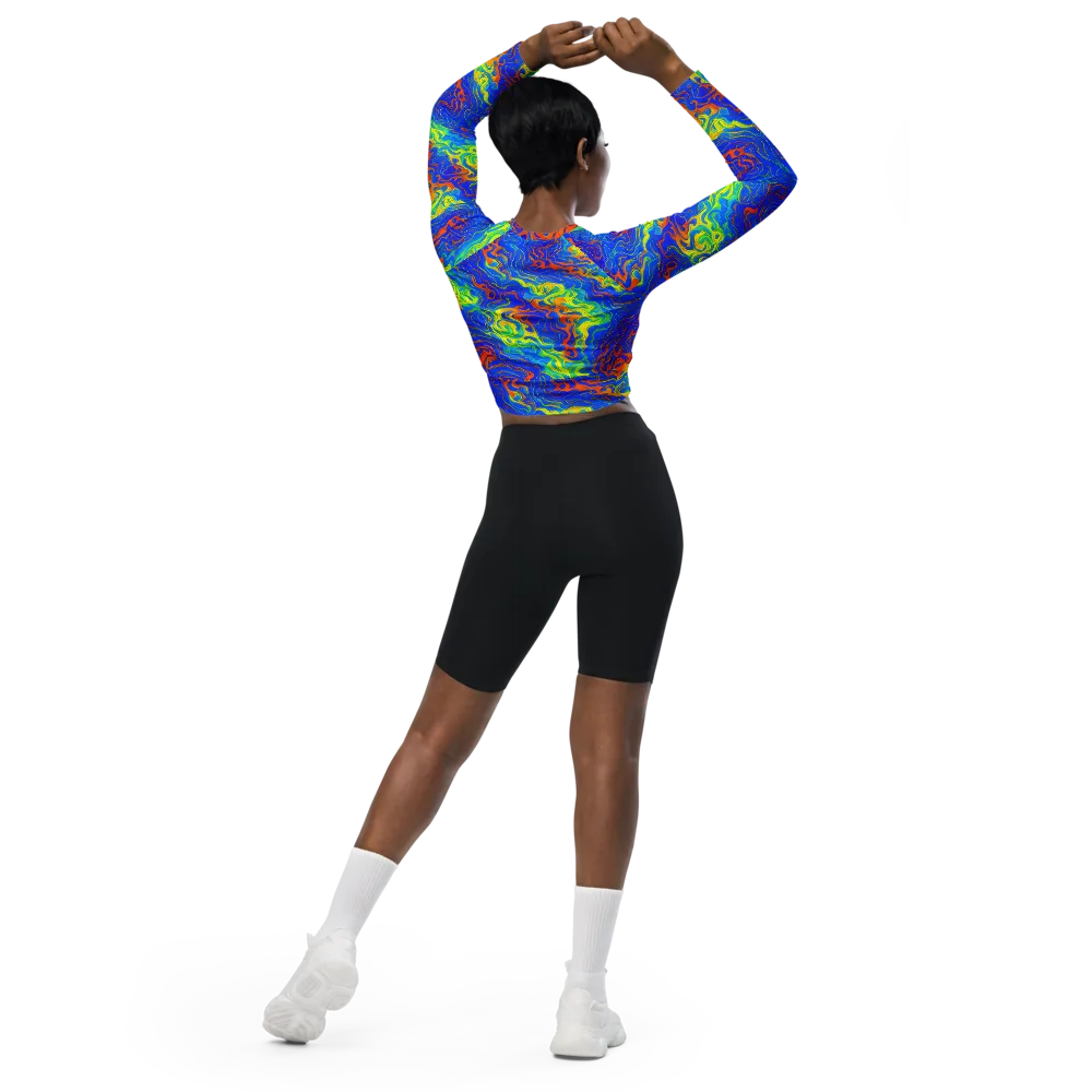 Blue Heatwave on Long Sleeve Crop Top — Back