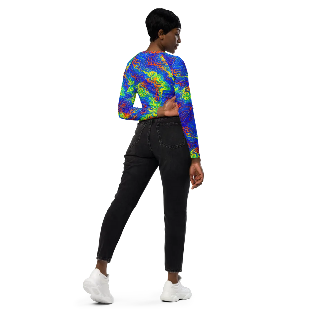 Blue Heatwave on Long Sleeve Crop Top — Right Back