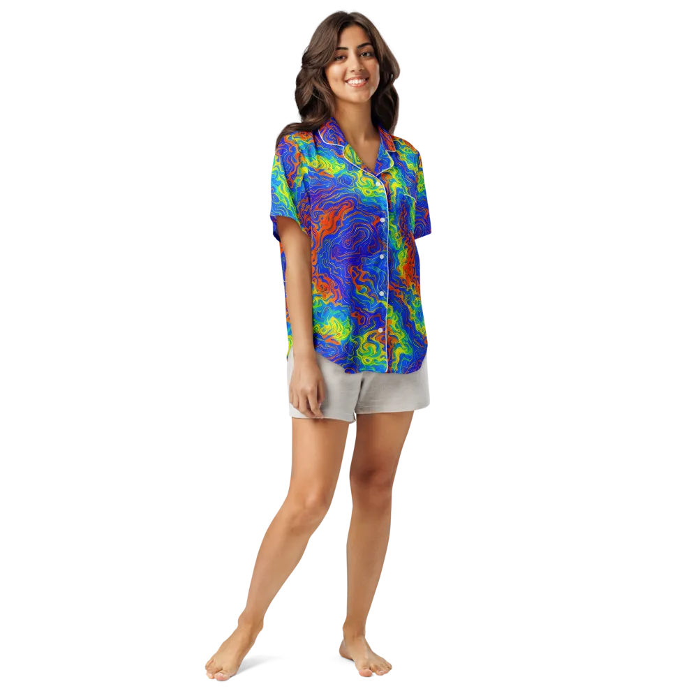 Blue Heatwave on Women's Short Sleeve Pajama Top — Front