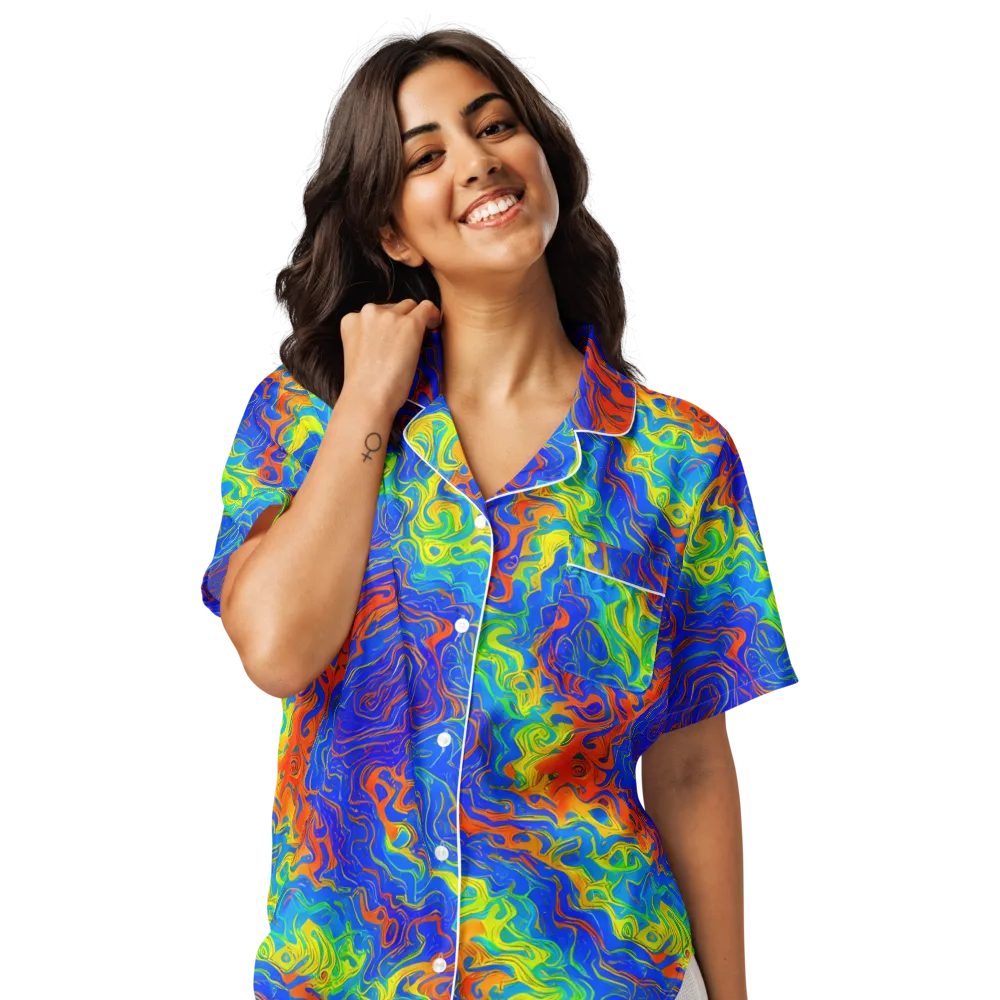 Blue Heatwave on Women's Short Sleeve Pajama Top — Front